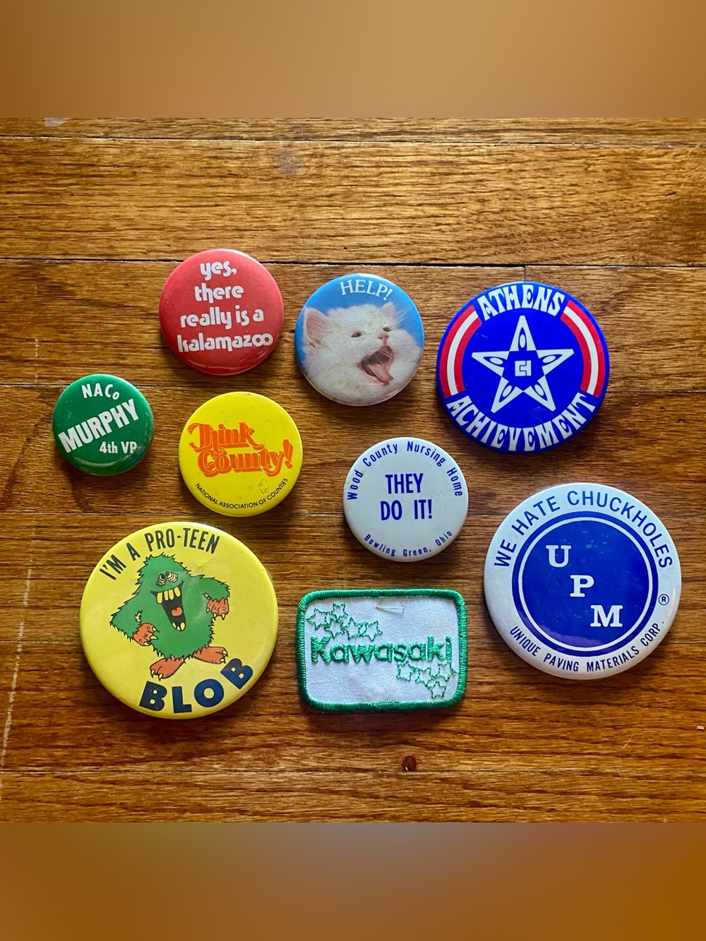 Vintage Button Pin Lot and Kawasaki Patch